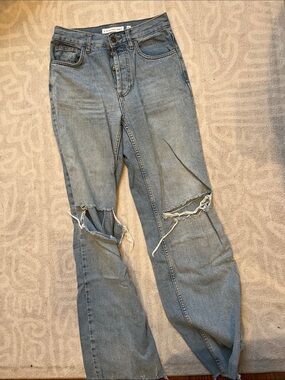 Subdued Women's Light Blue Distressed Straight Leg Jeans